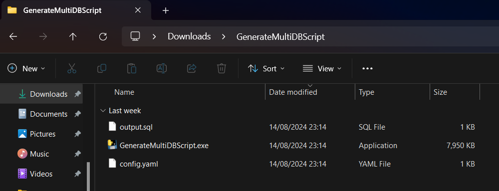 A picture showing the output of the tool. It shows the tool and a config file in a folder with an output file.